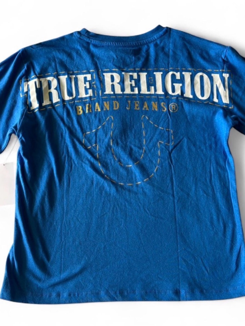 NWT 🧲 $50 True Religion Blue tee with graphic back Size 8